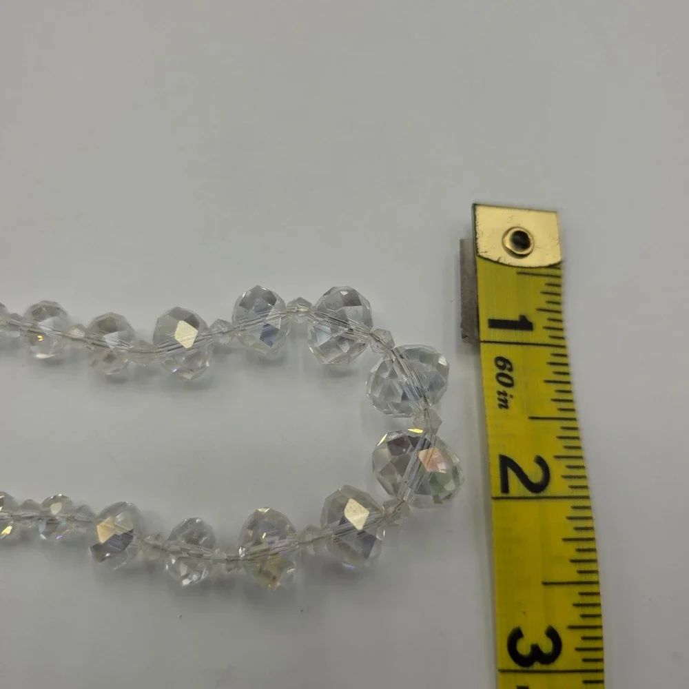 Vintage Style Aurora Borealis AB Faceted Glass Crystal Graduated‎ Bead Necklace